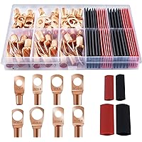 80 Pcs Copper Wire Lugs, Battery Terminal Connectors AWG 8 6 12/10 with Heat Shrink Set, 40 Pcs Heavy Duty Battery Cable Ends