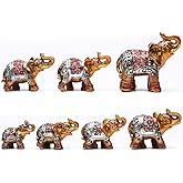 BRASSTAR Resin Elephants Family Seven Golden Statue Animal Figurine Home Office Feng Shui Decor Collection Gift TQZDPT13
