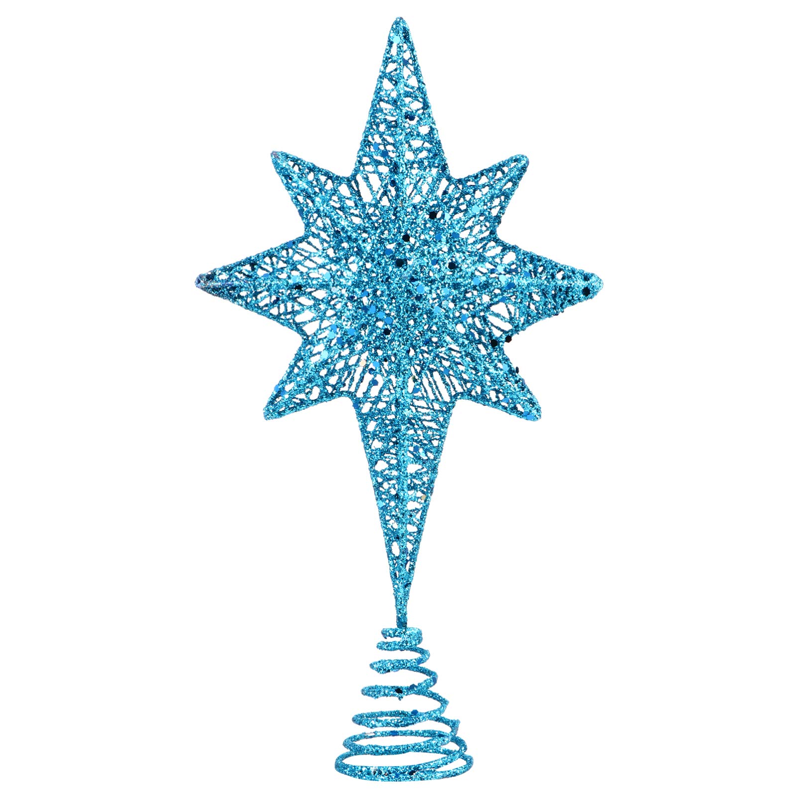 Amosfun Christmas Star Topper - Glitter Tree Crown Star for Indoor Party Decoration - Blue