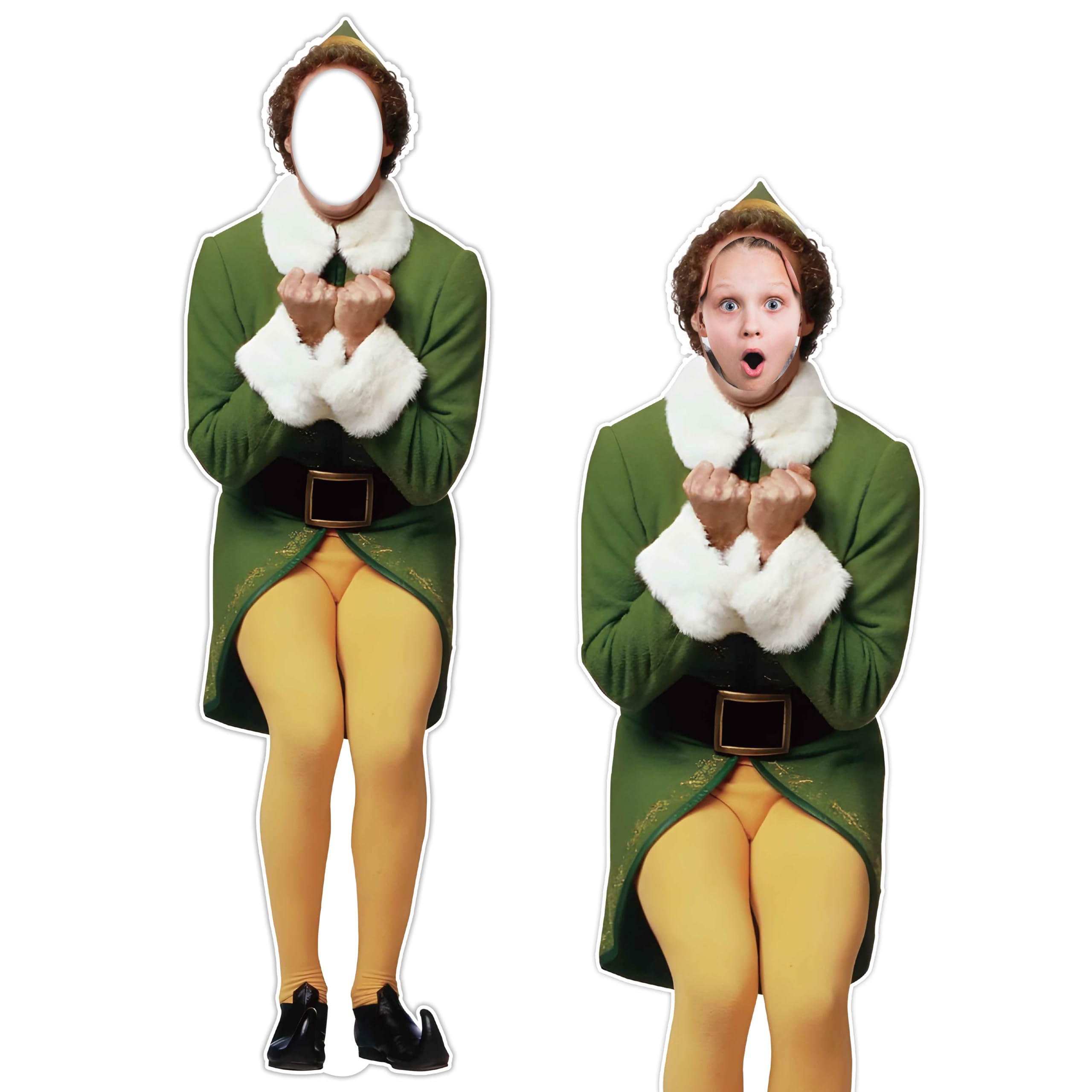 Photo 1 of Buddy The Elf Christmas Outdoor Decorations, Elf Christmas Yard Sign with Stakes, Elf Face in Hole Photo Props Garden Lawn Decorative Signs, Elf Christmas Tree Topper Ornaments Party Decor Supplies
