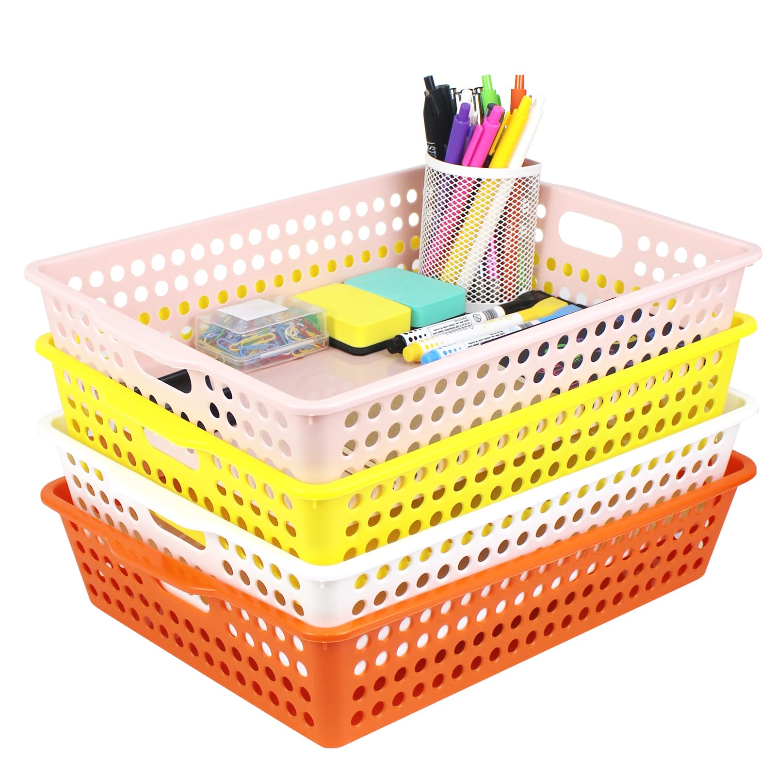 Photo 1 of QPEY Turn In Trays Classroom,4 Pack Classroom Bins for Organizing A4 Papers Trays Classroom Baskets for Teachers, Students & Organized School Organization and Storage