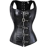 Kranchungel Womens Steampunk Leather Corset: Gothic PU Leather Corset Retro Basque Bustier Costumes for Punk Enthusiasts