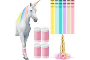 Juexica 23 Pcs Horse Costume, Include 1 Unicorn Horn, 18 Clip in Hair Extensions, 4 Leg Wraps for Real Horses Western Party Bling Accessory