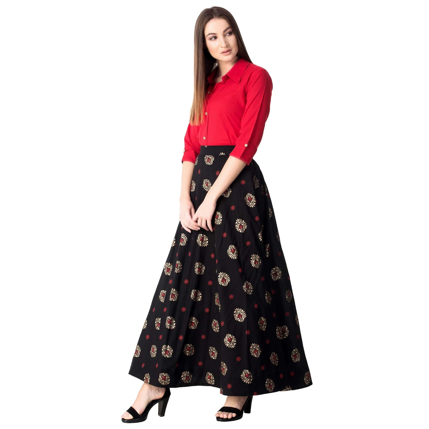khushal k women's rayon party wear top with long skirt set