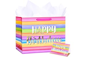 ZGORENDZ 14" Large Gift Bag with Matching Tissue Paper, Card & Envelope for Birthdays Party Colorful Happy Birthday Gift Bag