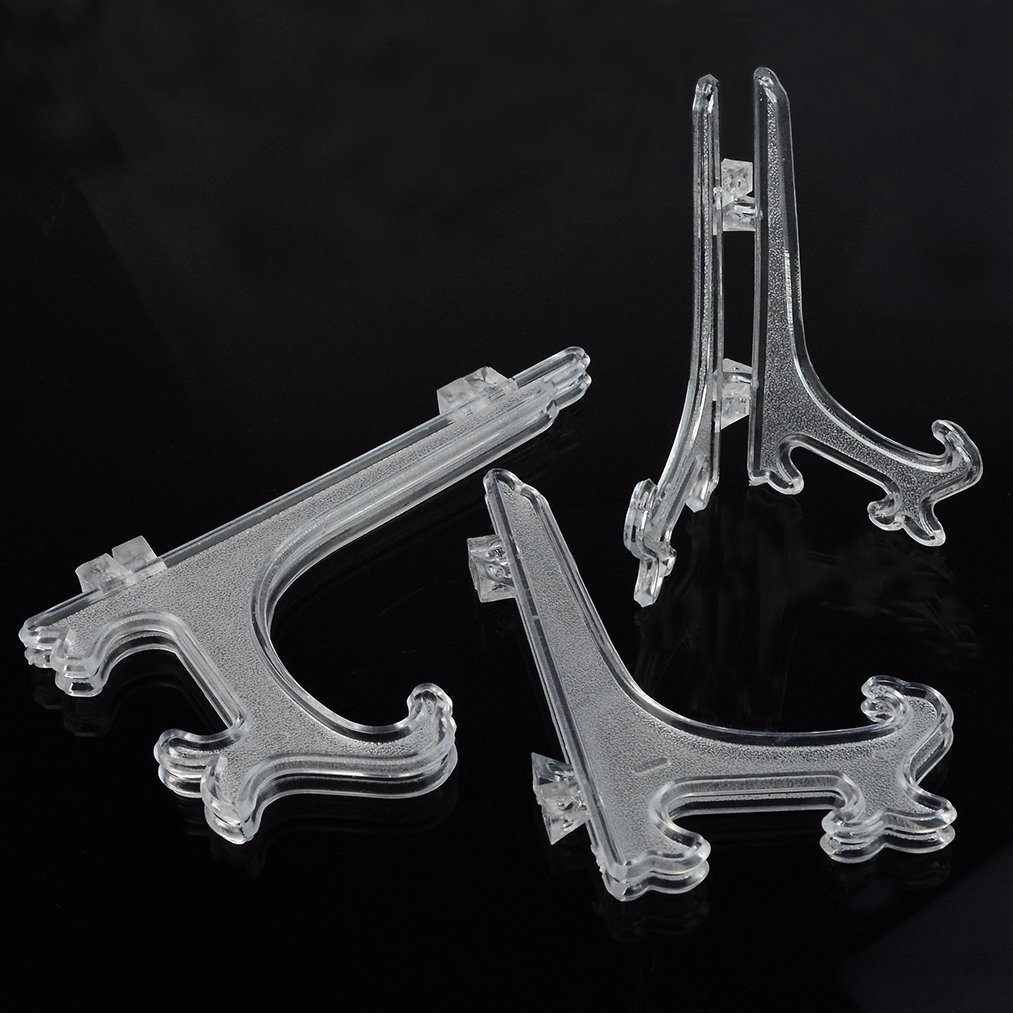 baotongle 30 pcs Plastic Easel Plate Stands Plate Holders to Display Pictures, Plates for Weddings, Home Decoration, Birthdays, Tables 4inches 5 inches 6 inches Black White