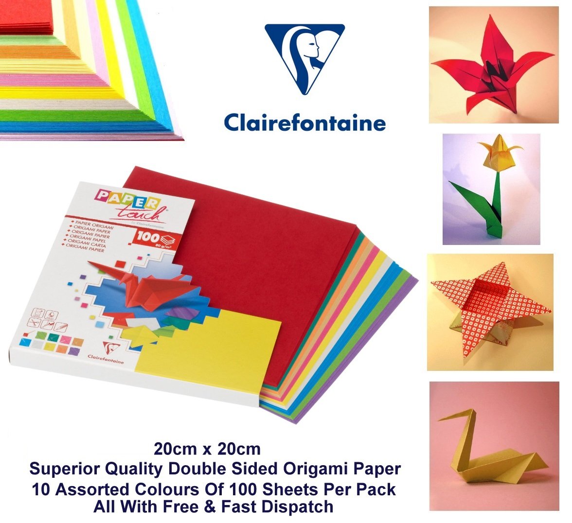 Clairefountaine 20 x 20cm Double Sided Origami Paper 10 Assorted