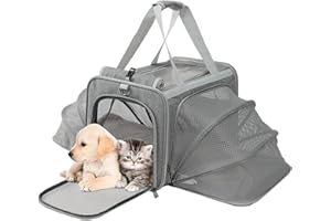 PATAZONE Puppy Carrier Cat Bag Expandable Bunny Small Animal Traveling Outdoor Carry Kennel (Grey,2Sides Expandable)