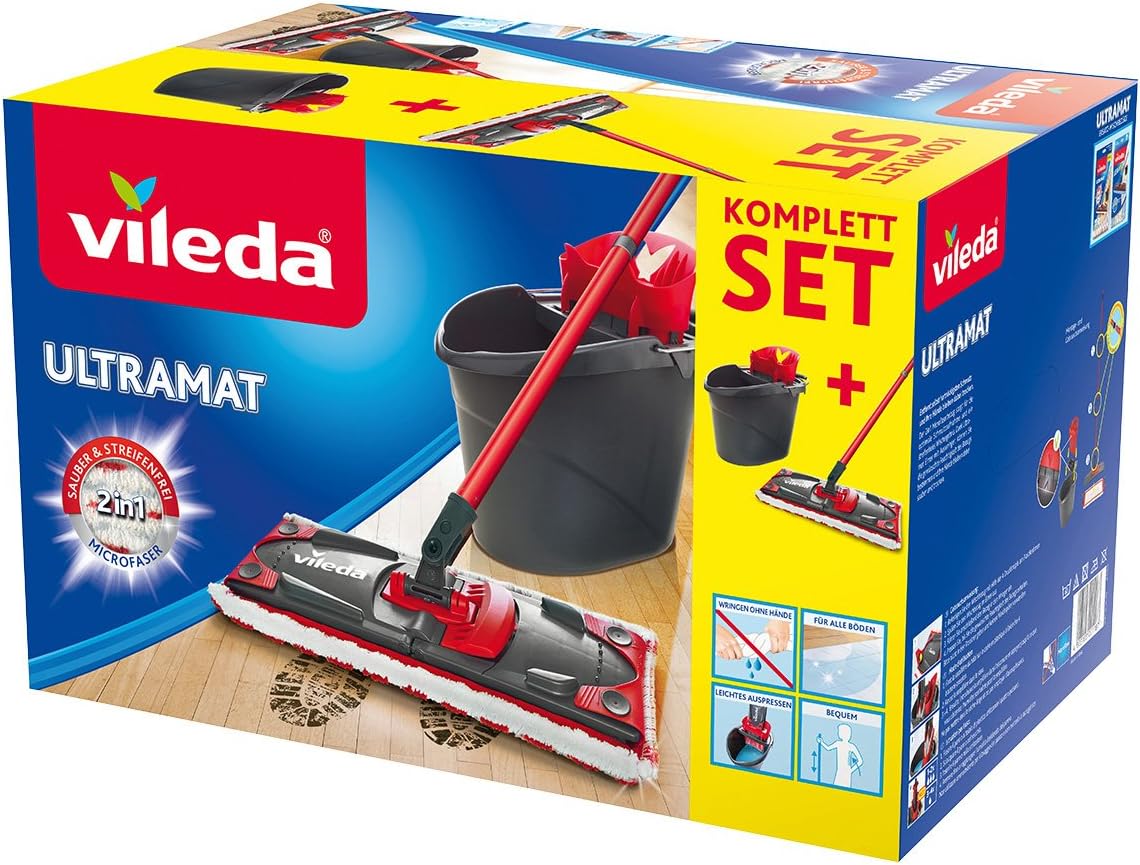 Vileda ULTRAMAX 2-in-1 Complete Set Floor Mop Set including Bucket, Flat Mop and Microfibre Mop Cover, Grey - Image 3