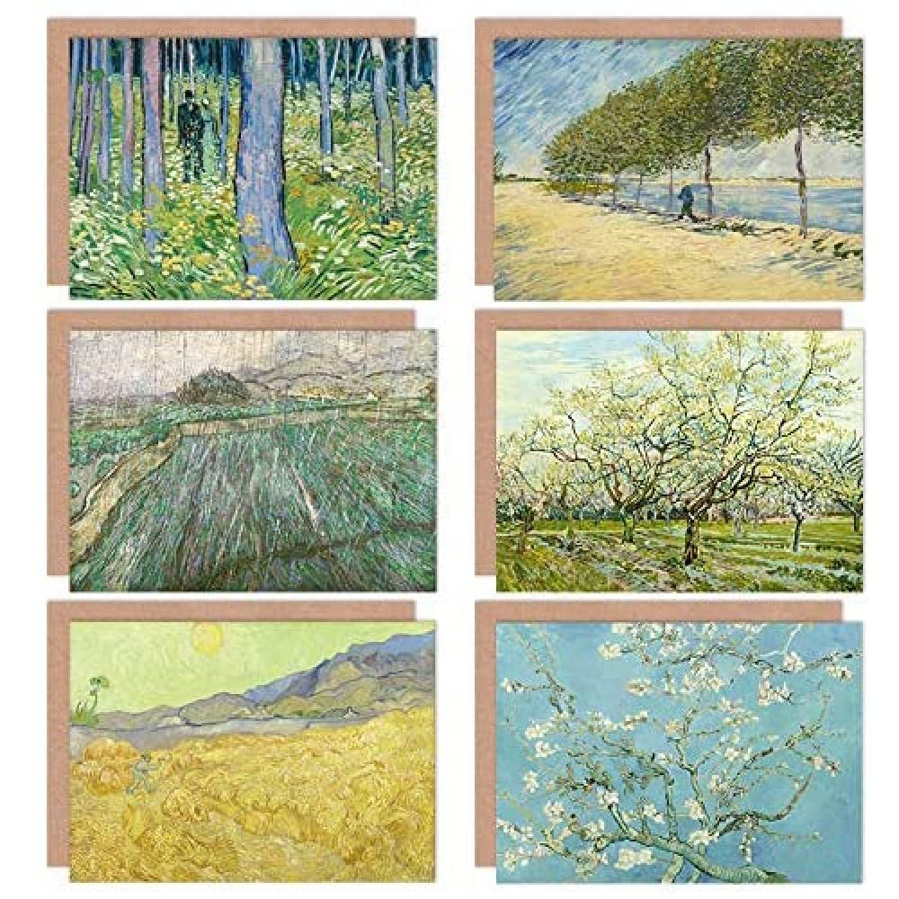 Artery8 Vincent Van Gogh Blossom Boomgaard Seine Wheatfield Rain Reaper Fine Art Greeting Card Pack of 6
