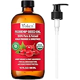 Yoken Organic Rosehip Seed Oil, USDA 100% Pure Rosehip Oils for Face, Hair & Body, Large Glass Bottle 16 fl oz Cold Pressed Rose Hip Oil for Skin Care, Moisturizing, Massage, Gua Sha & DIY Blends