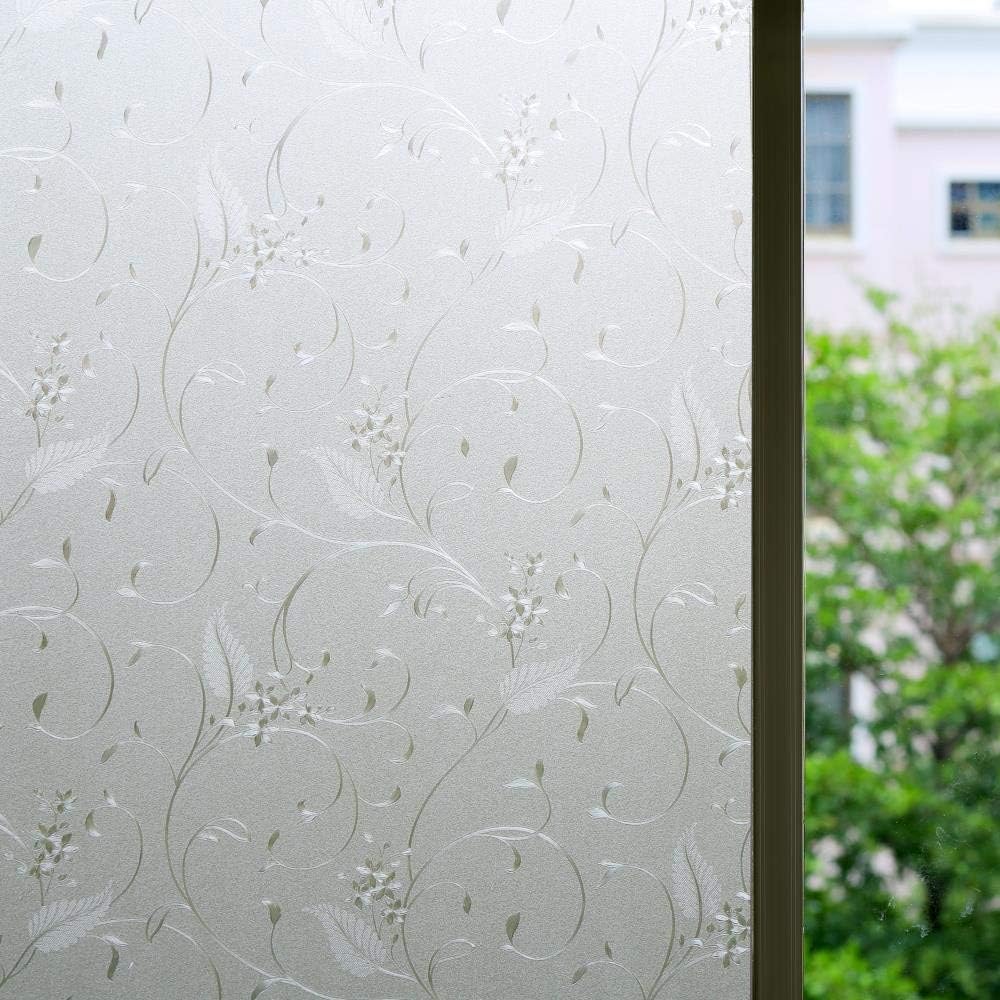 Bloss PVC Home Frosted Sticker Glass Film Privacy Scroll Flower Decorative Self Adhesive Removeable Window Cling Vinyl/Heat Control/Anti UVfor Home and Office (17.7-by-78.7 Inch)