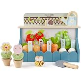 PairPear Wooden Play Food Garden Set Montessori Educational Toys for Kids | Toddler Fram Garden Learning Sorting Toys Food Pretend Play Gift for Girls Boys Age 3+