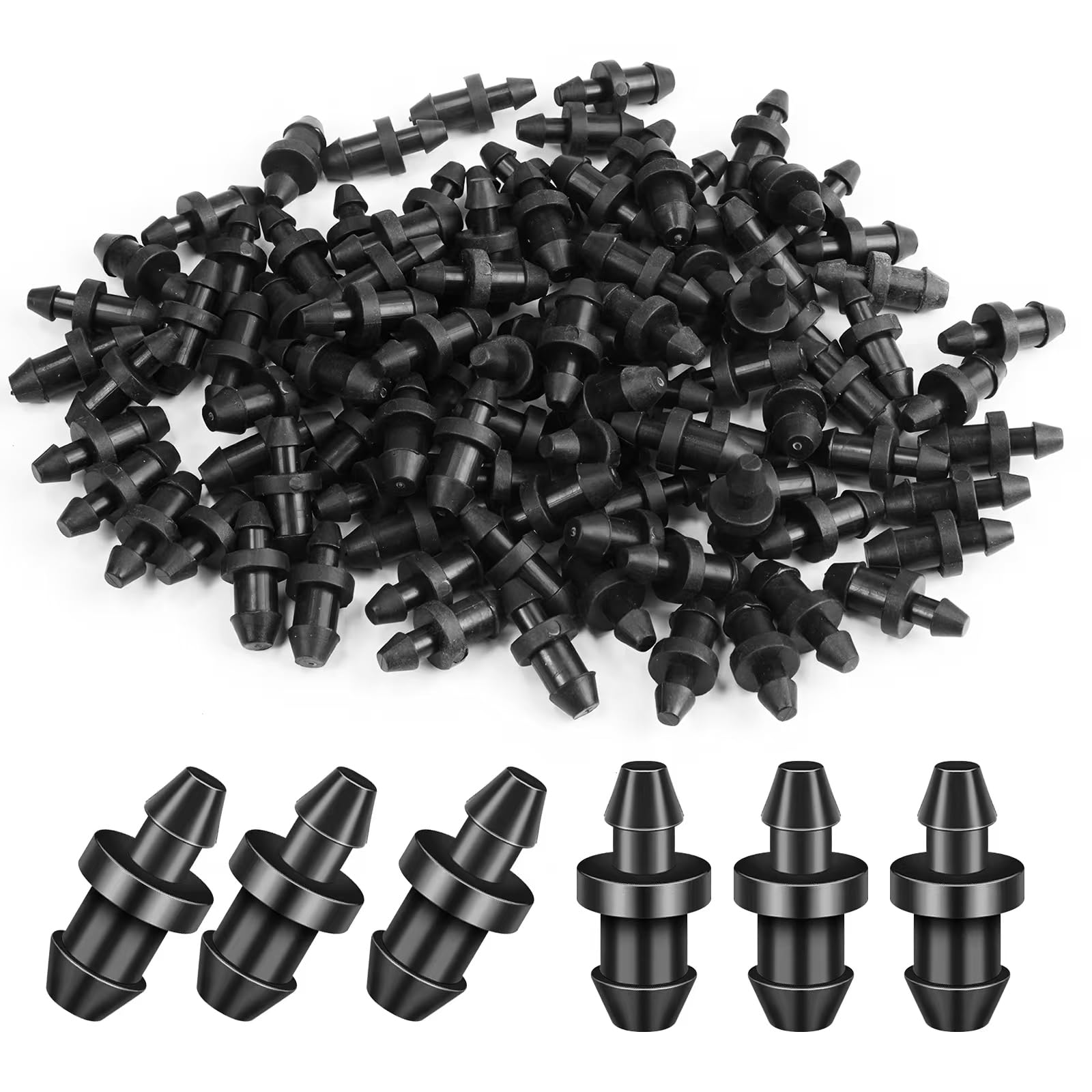 Photo 1 of 100 Pcs Barbed Connectors Irrigation Fittings,1/4" Drip Irrigation Kit Barbed Connectors for Flower Pot Garden Lawn Drip or Sprinkler Systems