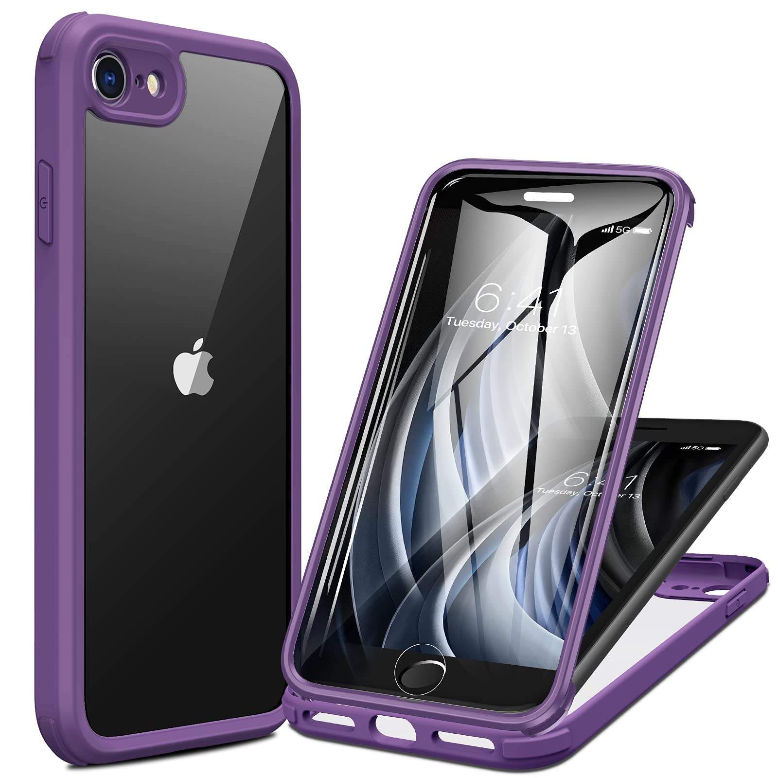 Photo 1 of Miracase for iPhone SE Phone Case 3rd/2nd Generation 2022 2020 Full-Body with Built-in Glass Screen Protector, Heavy Duty 360° Protective Shockproof Bumper Cover for iPhone 8/SE, Purple