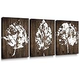 SUMGAR Canvas Wall Art Bedroom Rustic Decor 3 Piece Framed Paintings White Pictures Brown Leaf Prints Artwork,12x16 inch