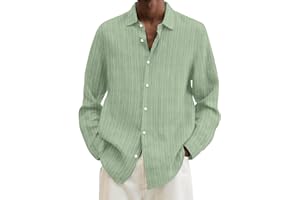 Mens Linen Button Down Shirts Long Sleeve V Neck Beach Shirts 2026 Summer Casual Relaxed Fit Lightweight Loose Vacation Tops