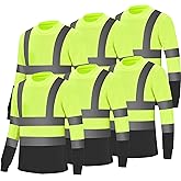 YZC·Motivation Hi Vis Safety Long Sleeve Shirts for Men, Reflective Construction Work Shirt Fast Dry with Pocket 6 Pack