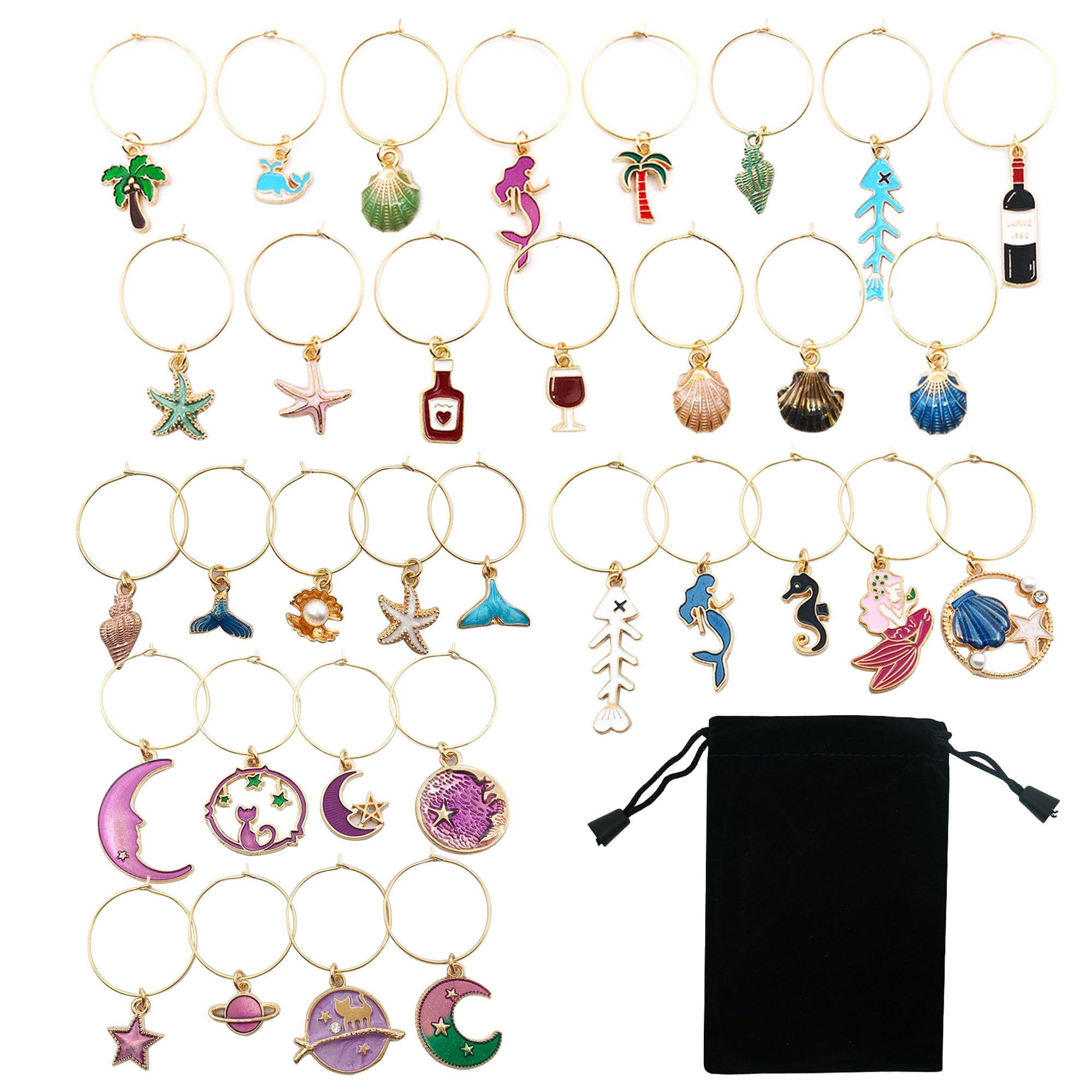 Allazone 35 PCS Wine Glass Charms Ocean Sky Theme Drink Charm Markers for Stem Glasses Wine Tags Party Supplies Wine Decorations for Bar Kitchen Favors Party Decorations