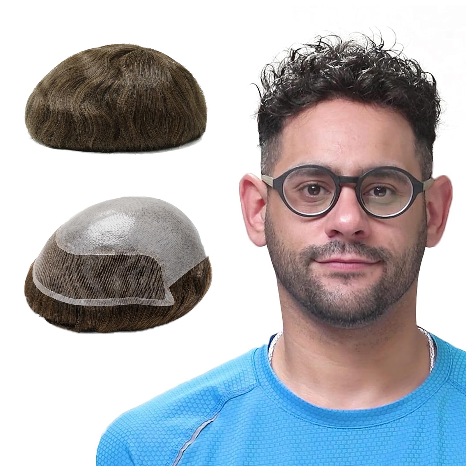 Lordhair Human Hair System for Men, 0.08mm Super Thin Skin Men's Toupee with French Lace Front, Base Size 8x10 inch Medium Density Hairpiece for Hair Loss Men