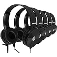 Classroom Headphones-Bulk 10-Pack, Student On Ear Color Varieties- Comfy Swivel Earphones for Library, School, Airplane, Kids-for Online Learning and Travel, HQ Stereo Sound 3.5mm Jack (Black)