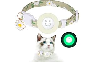 Airtag Cat Collar, JXFUKAL Kitten Collar Breakaway with Silicone Airtag Holder, Bells & Flower Charm for Girl Cats Boy Cats Small Dogs(Luminous Green)