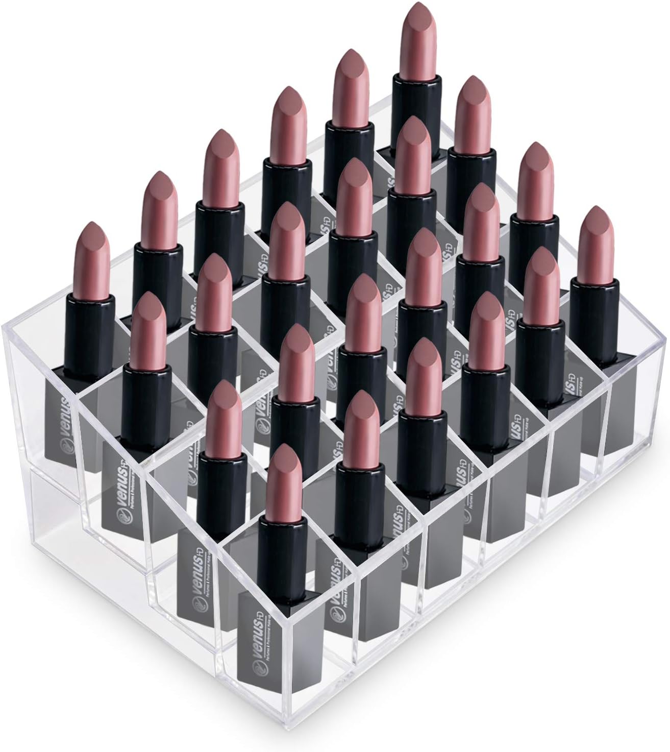 Transparent Cosmetic Makeup Organizer for Lipstick, Brushes, Bottles, and More. Clear Case Display Rack Holder: Home & Kitchen