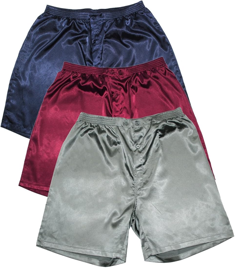 SILK MODA (Pack of 3) Mens Sleepwear - Silk Boxer Shorts/Pajama Shorts ...