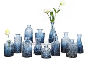 TBWIND 12Pcs Blue Glass Bud Vases Set, Small Vases for Flowers, Perfect for Centerpieces at Parties, Baby Showers, Weddings, Events, Graduation Season, Great Gifts for Office & Home Décor