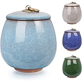 Abooxiu Ceramic Small Urn for Human Ashes Cremation Keepsake Urn for Adult Male Female Ice Crack Keepsake Urn for Human or Pet Ashes Celeste Blue