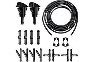 BCAUTAY Car Windshield Washer Hose 17 Pcs Windshield Washer Hose Kit 5M Washer Fluid Hose with 12 Pcs Hose Connectors 2 Fan Nozzles 2 Rubber Gaskets for Most Car Windshield Washer Tubing