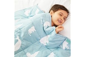 Weighted Idea Cooling Weighted Blanket Kids 7 lbs 41" x 60" (100% Cotton, Blue Animal) with Premium Glass Beads