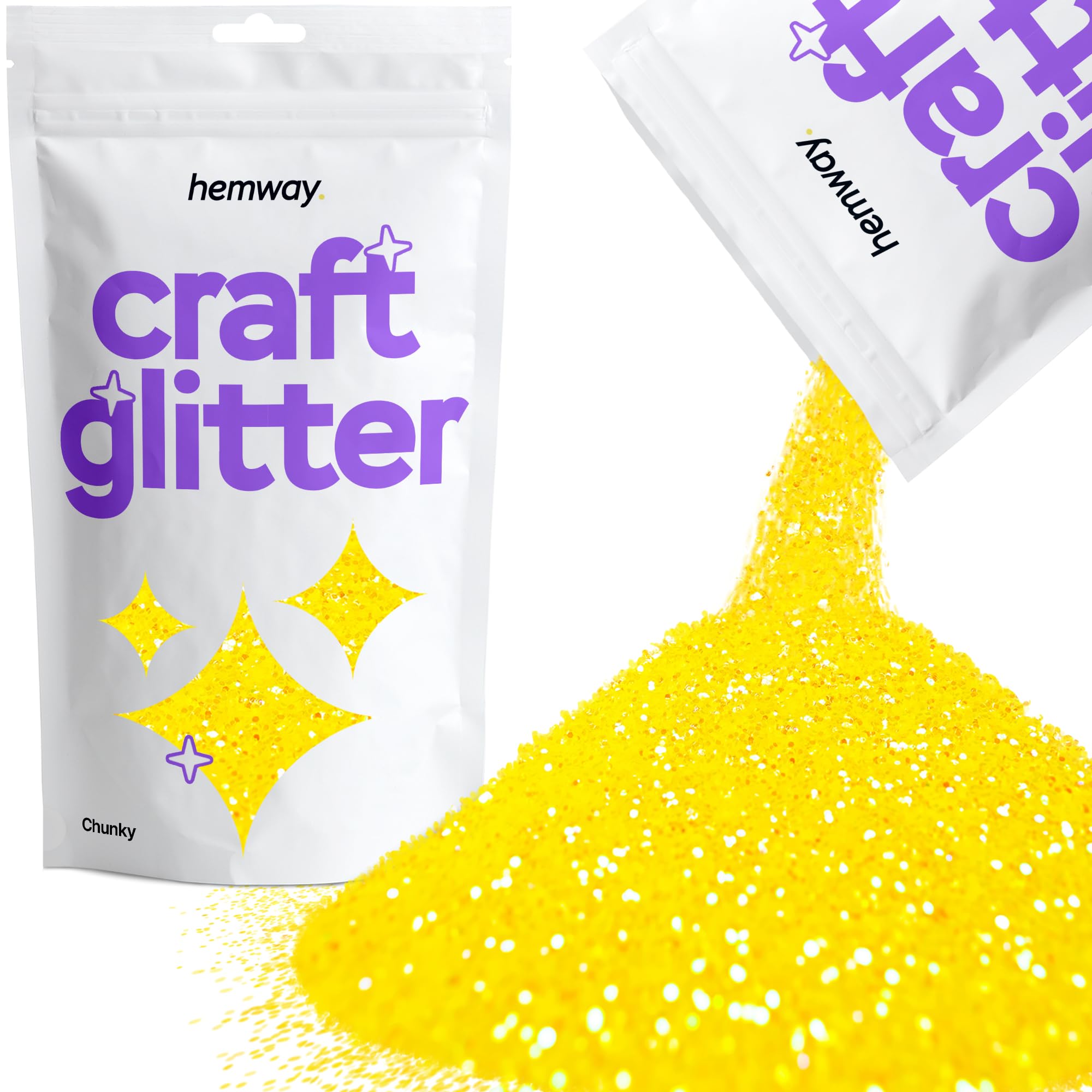 Hemway Craft Glitter Fluorescent UV Neon Yellow 100g Chunky Glitter for Crafts, Resin, Cosmetic, Nail, Face, Body, Festival, Tumblers, Art, Candle, Crafting