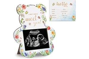 HATZELOU Hatzoglou Baby Bear Ultrasound Photo Frame, Sonogram Picture Frame with Stand, Baby Announcements Ideas, Ultrasound Frame Gift for Mother with Writing Card 4.3 * 5.3 IN Picture