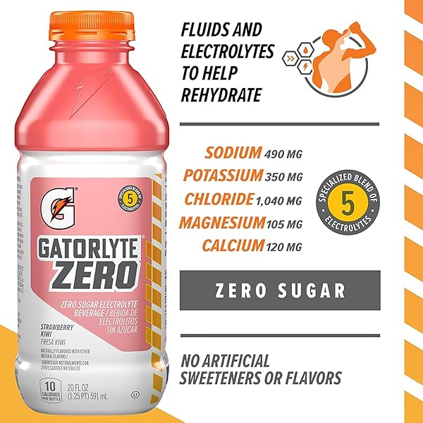 GATORLYTE RAPID REHYDRATION ELECTROLYTE BEVERAGE KIWI STRAWBERRY, 20 OZ BOTTLE
