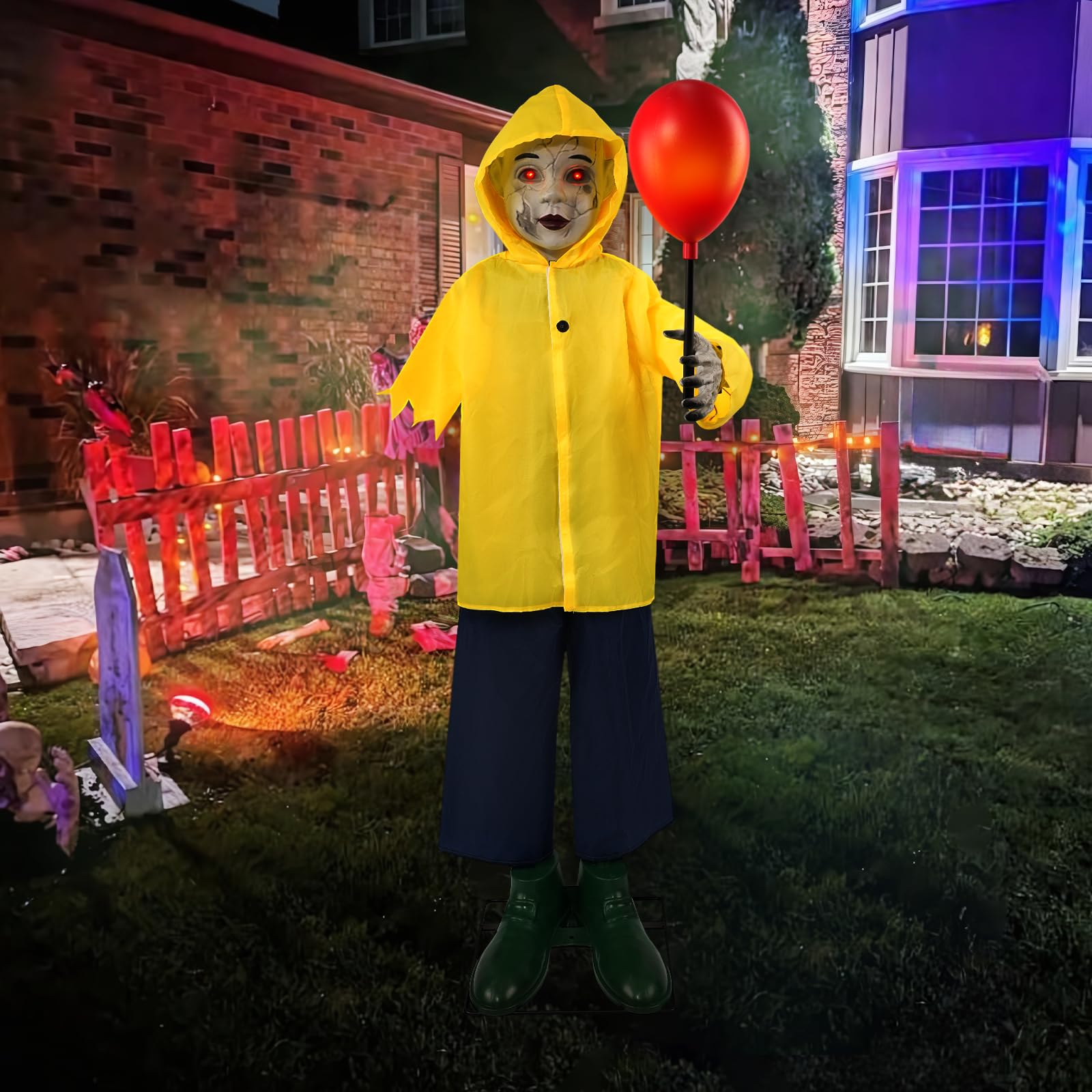 Photo 1 of Halloween Decorations Outdoor - 4 Ft Life Size Animated Animatronics Prop with Sound & Touch Activated Sensor and Light Up Balloon - Spooky Scary Decor for Home Indoor Garden Lawn Yard Grave Party