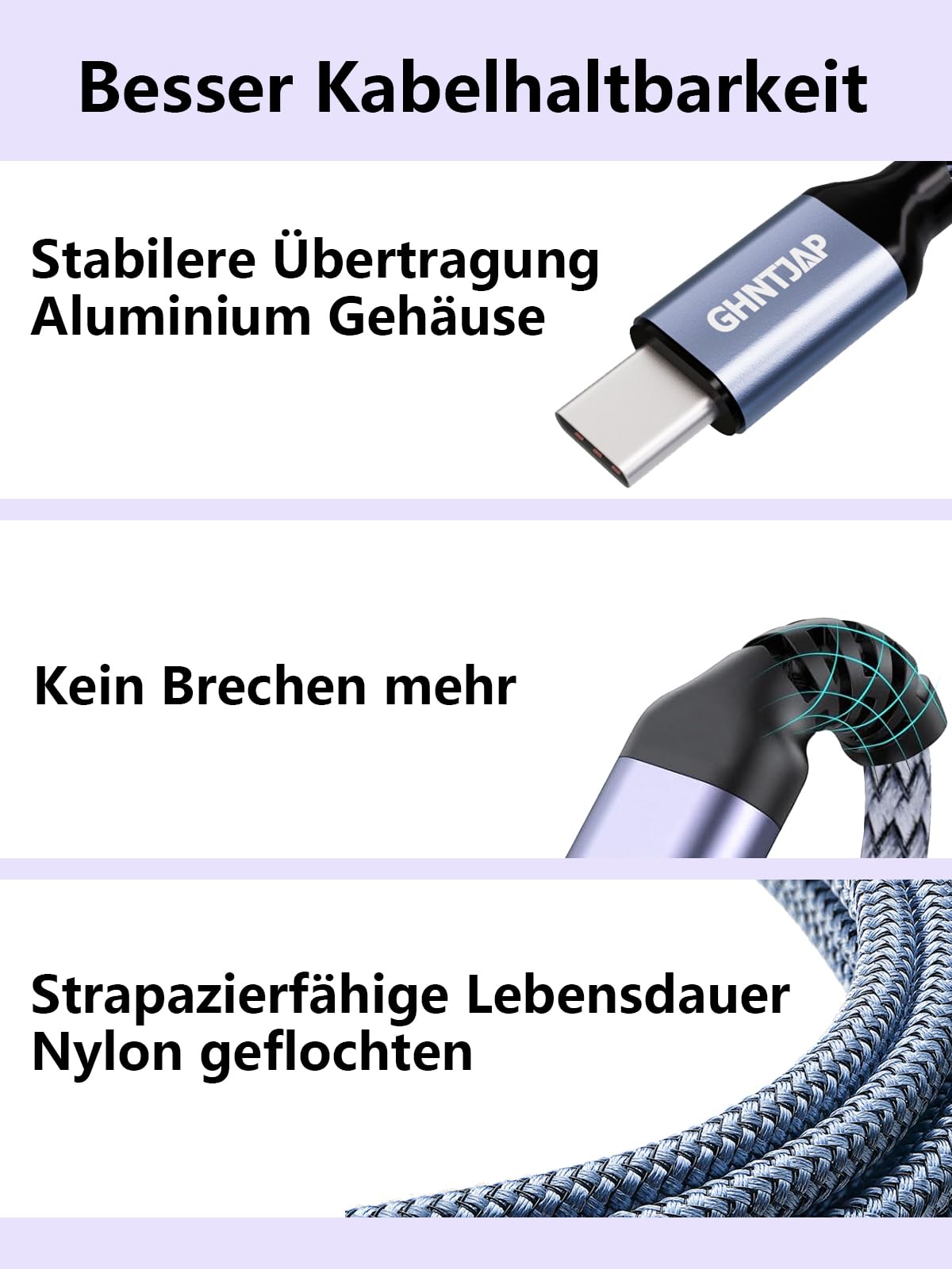 GHNTJAP USB C auf USB C Kabel 0.5M,[3 Stück] 60W USB-C Kabel PD Schnellladekabel Nylon Type C Ladekabel für iPhone 16/15,Galaxy S24 S23 S22 S21,iPad Pro,MacBook,Pixel 6