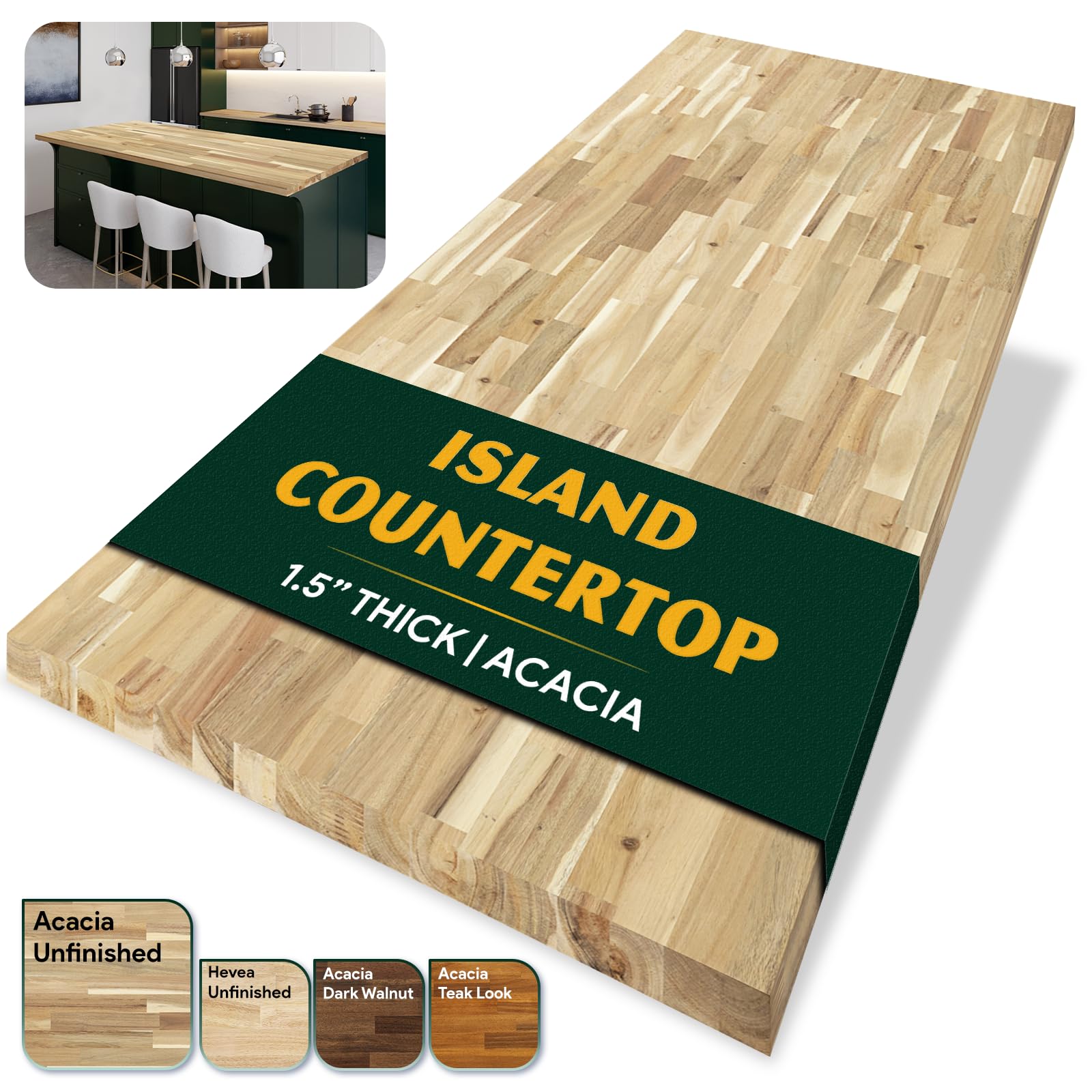 Photo 1 of Howizz 6ft L x 36in Acacia Butcher Block Island Countertop, Unfinished Solid Wood Butcher Block Table Top for DIY Kitchen Island/Desktop/Dining Table, 1.5in Thick