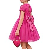 GRACE KARIN Flower Girl Dress with Big Bow,Kids Lace Tulle Princess Gown,Wedding Formal Birthday Party Pageant 5-10Y