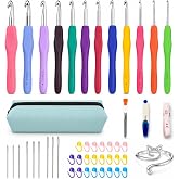 Crochet Hooks 12 Sizes Crochet Hook Set, 50 Pack Yarn Crochet Kit for Beginners, Knitting Needles with Ergonomic Handles for Arthritic Hands, Crochet Needle Kit with Blue Case for Crocheters