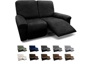 Pfrstuv Loveseat Covers 6-Pieces Loveseat Recliner Cover 2 Seater Cover for Reclining Loveseat Cover Leather Look Recliner Slipcovers with Pockets Spandex Furniture Covers(Recliner Loveseat, Black)