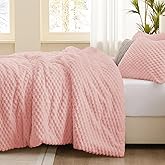 ChiXpace Fluffy Queen Comforter Set - Luxury Faux Fur Brushed Plaid Pattern Bedding Comforter Sets, Furry Velvet Comfort Set Pink, 3 Pieces, Soft Winter Comforter Sets for Queen Bed