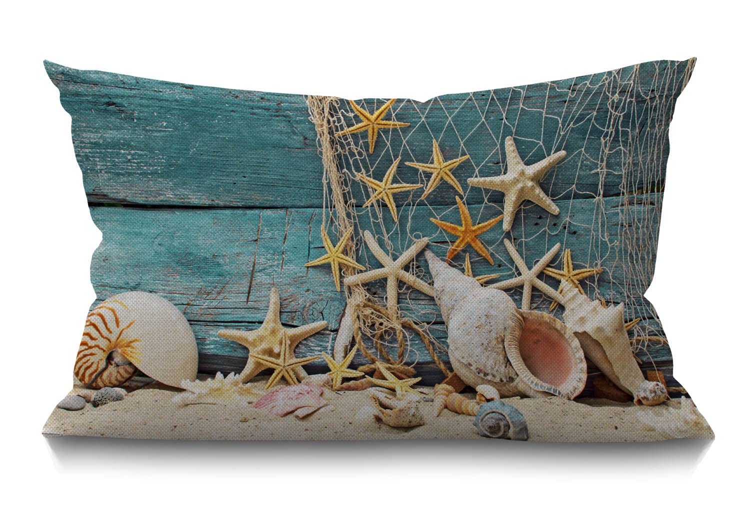 BGBDEIA Sea Beach Starfish on Fishing Lumbar Cushion Cover 30X50cm 12x20 Inch Decorative Bedroom Living Room Rectanglar Throw Pillow Cover for Bed Sofa Couch