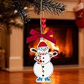 4.3 Inches Snowman Ice Hockey Christmas Ornament,Wooden Ice Hockey Snowman Tree Ornament Hanging Decoration for Rearview Mirror, Window, Eaves, Fireplace and Home Holiday Party Decor