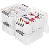 Citylife 17 QT Plastic Storage Bins with 6 Detachable Inserts Clear Storage Box with Lids Multipurpose Stackable Storage Cont