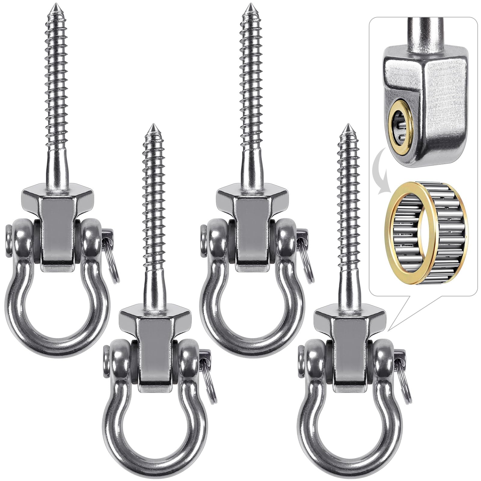 BeneLabel 4pcs Swing Hanger Bearing, Heavy Duty Hammock Hook Hanging Chair Eye Bolt Screw 127mm Swivel Ceiling Beam Mounting Bracket for Aerial Yoga/Punching Bag/Sandbag, 1500lbs
