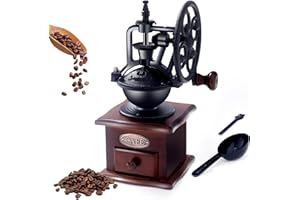 KINI MOX Manual Coffee Grinder Vintage Wooden Coffee Bean Grinder Hand Grinder Roller Antique Coffee Mill for Making Mesh Coffee Classic French Press for Decoration (Quadrilateral)