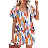 WIHOLL Summer Outfits for Women 2 Piece Short Sleeve V Neck Lounge Sets Casual