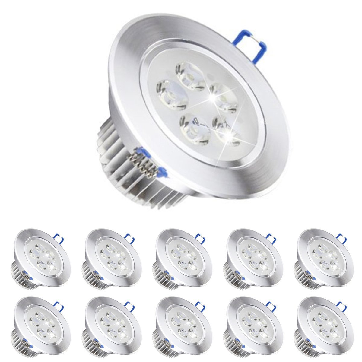 POCKETMAN 220V 5W LED Recessed Ceiling Light Downlights Spotlight,Cool White,450-500 Lumen(Equivalent 50W) 10 Pack