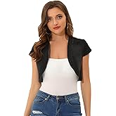Allegra K Women's Denim Jackets Casual Cap Sleeve Open Front Shrug Summer Outfits Cropped Jean Jacket